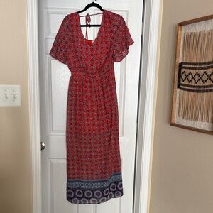 Adorable Boho Elegant Red Patterned Maxi Dress